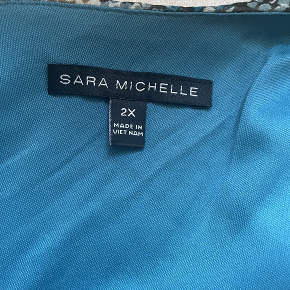 Sara Michelle Shirt Women 2X Blue‎ Gray Snake Print Flowy Sheer Lined Pullover - Picture 4 of 11